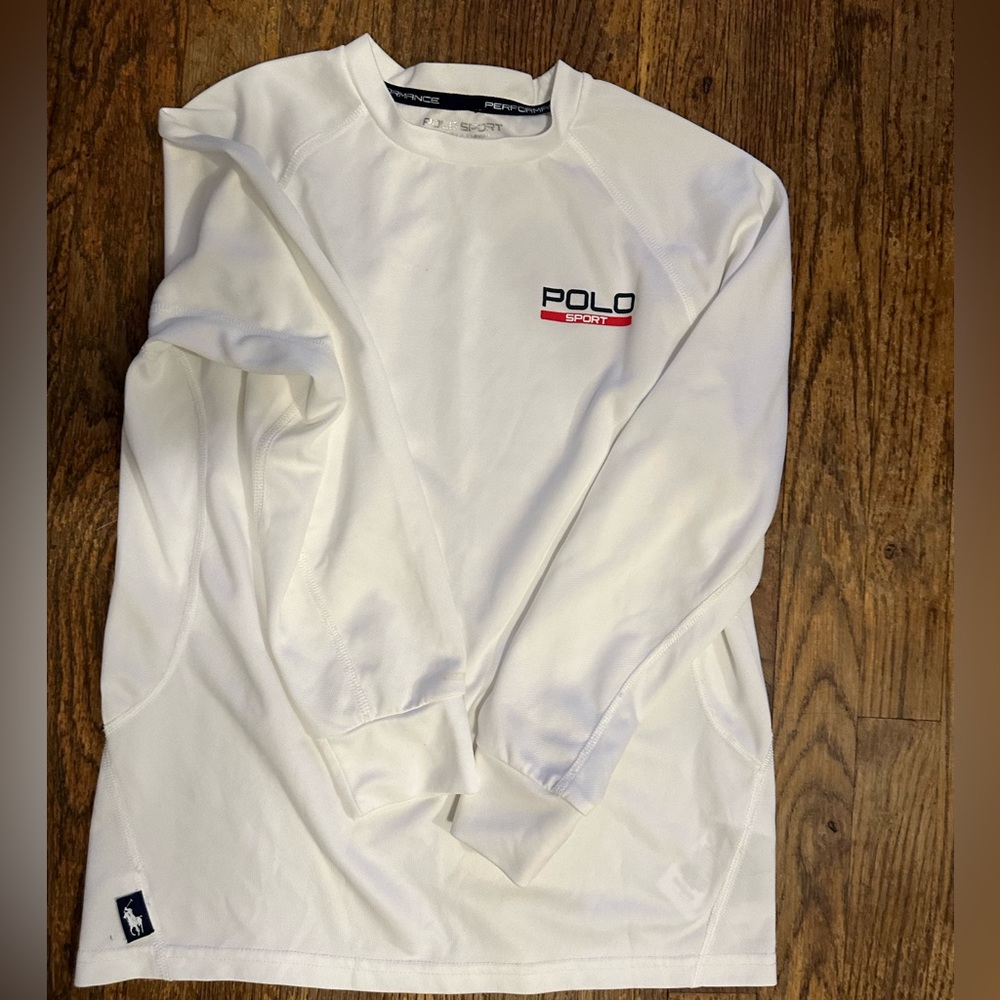 Kids White Polo Sport Performance Long Sleeve Top - Size M